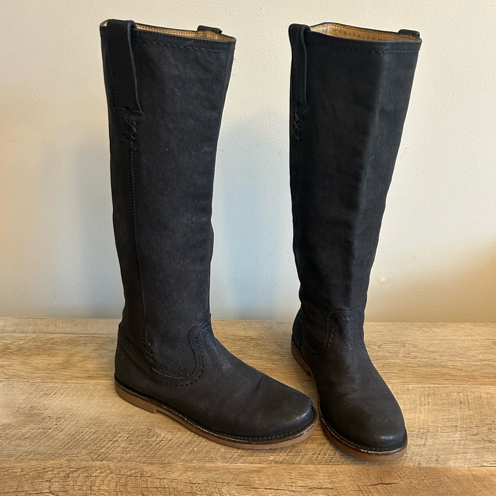 Frye Celia x Stitch Tall Riding Boots Womens Size 6B Black Leather Pull on